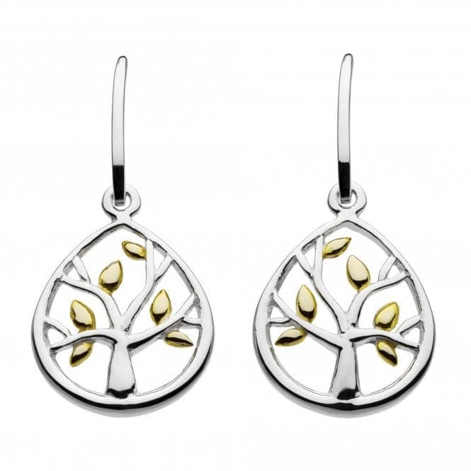 Dew Sterling Silver Leafed Tree with Gold Plate Drop Earrings 68017GD020Dew68017GD020