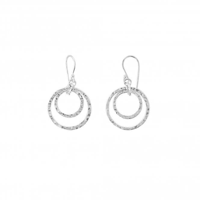 Dew Sterling Silver Set Double Hammered Circle Drop Earrings 6691HP027Dew6691HP027