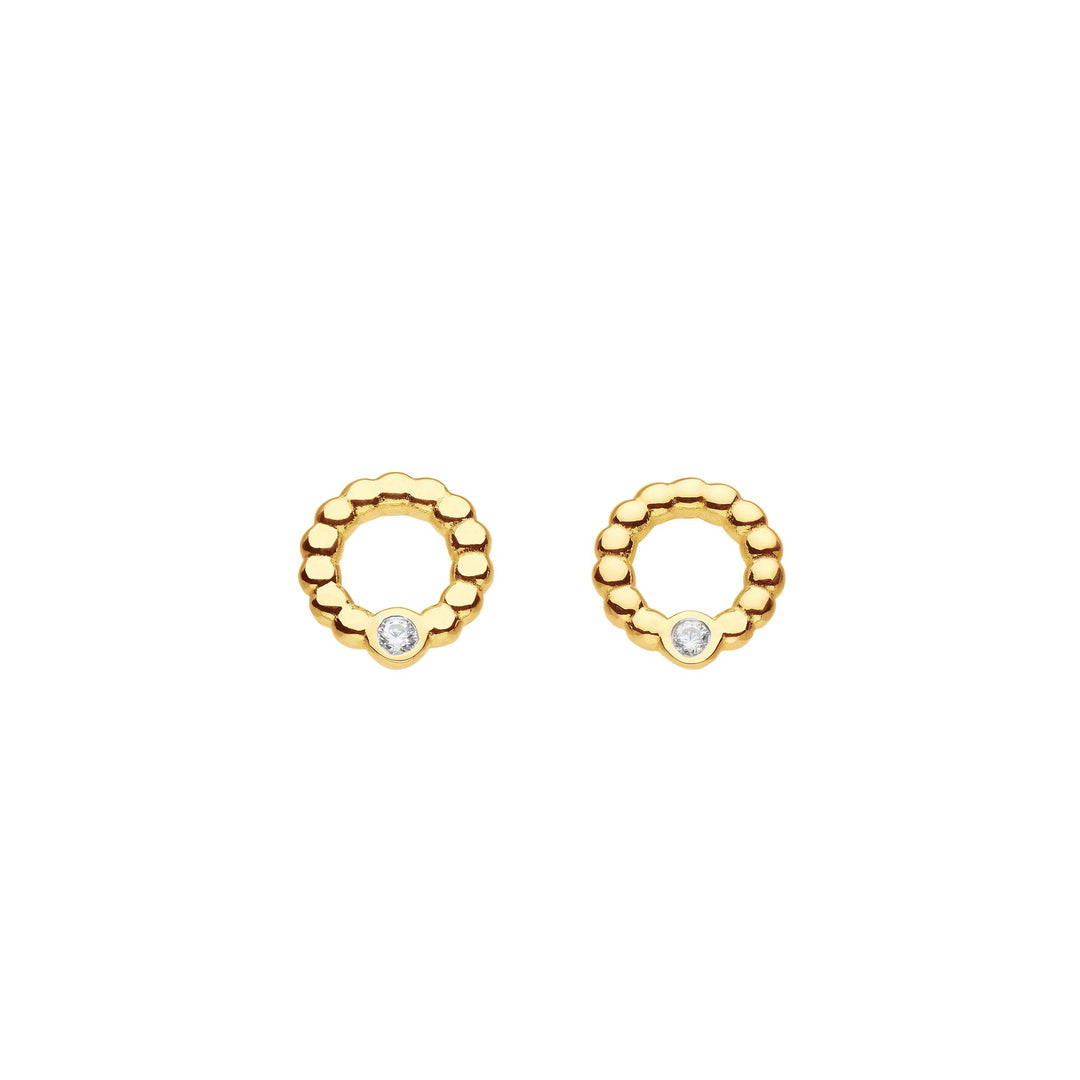 Dew Zirconia Gold Plate Beaded Open Circle Studs 33224GCZDew33224GCZ