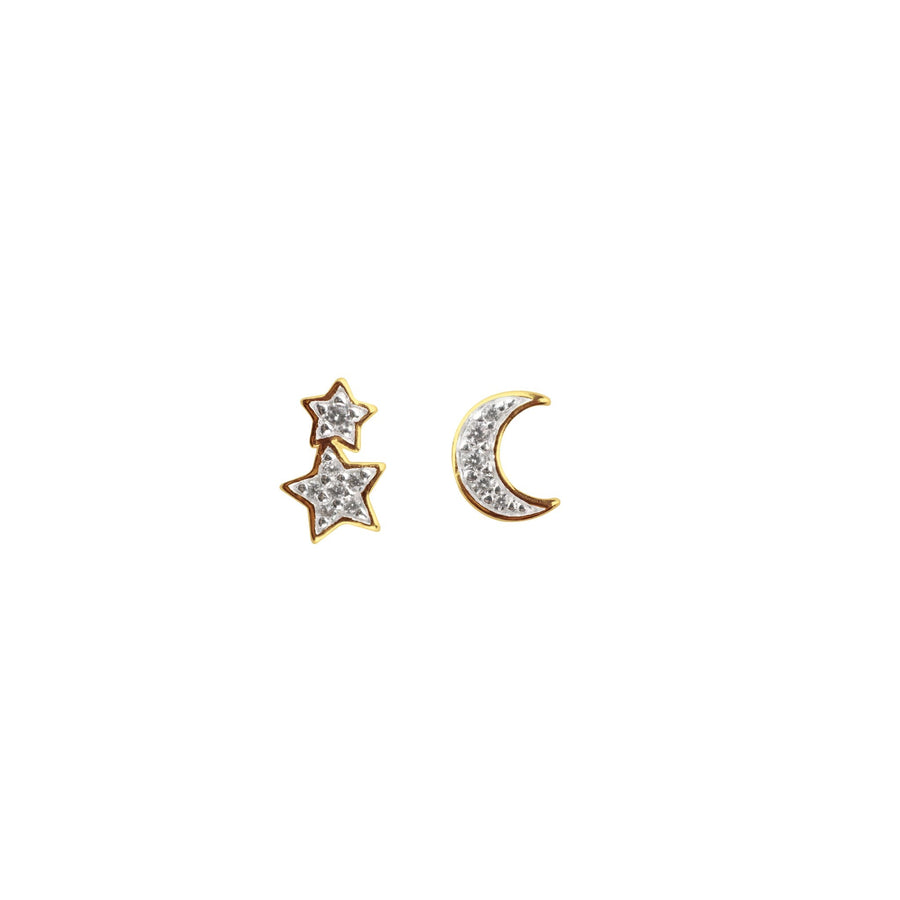 Dew Zirconia Pave Gold Plate Crescent Moon & Star Studs 3429GCZDew3429GCZ