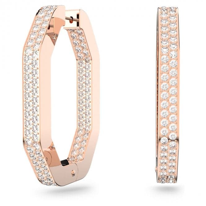 Dextera Hoop Octago Pavé Crystals White Rose Gold - tone Plated Earrings 5634992Swarovski5634992