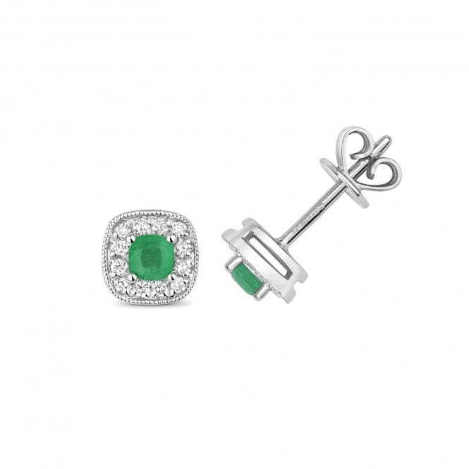 Diamond And Emerald Cushion Stud Earrings ED252WEGemstones JewelleryED252WE