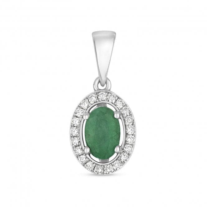 Diamond And Emerald Halo Oval Pendant PD238WEGemstones JewelleryPD238WE