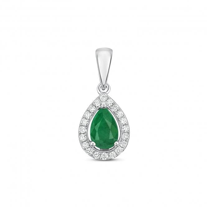 Diamond And Emerald Halo Pear Pendant PD239WEGemstones JewelleryPD239WE