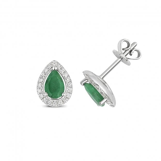 Diamond And Emerald Halo Stud Pear Earrings ED248WEGemstones JewelleryED248WE