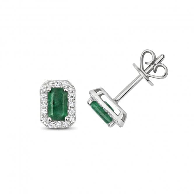 Diamond And Emerald Octagon Stud Earrings ED251WEGemstones JewelleryED251WE