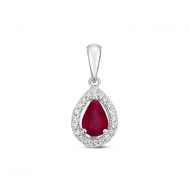 Diamond And Ruby Halo Pear Pendant PD239WRGemstones JewelleryPD239WR