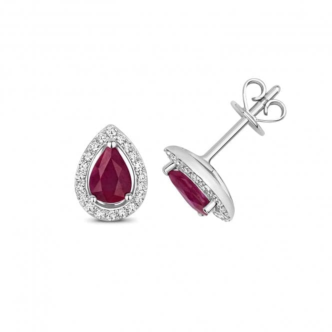 Diamond And Ruby Halo Stud Pear Earrings ED248WRGemstones JewelleryED248WR