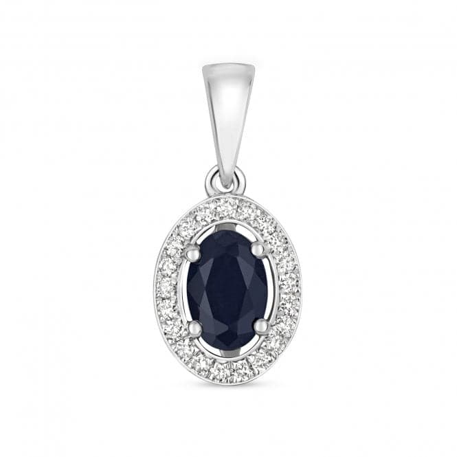 Diamond And Sapphire Halo Oval Pendant PD238WSGemstones JewelleryPD238WS