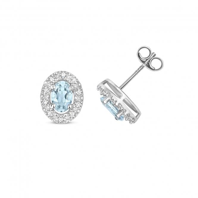 Diamond & Aquamarine Halo Earring Stud Earrings ED404WAQGemstones JewelleryED404WAQ