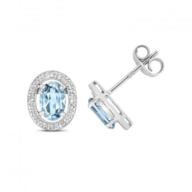 Diamond & Aquamarine Halo Stud Earrings ED267WAQGemstones JewelleryED267WAQ