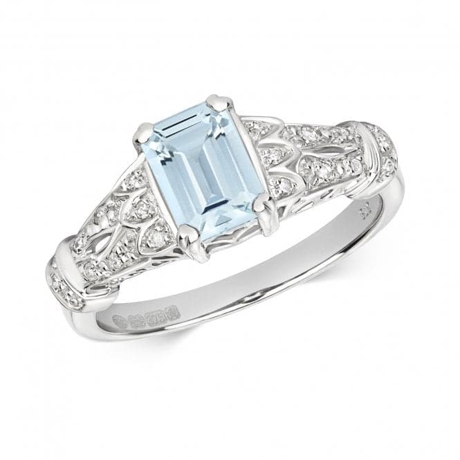 Diamond & Emerald Cut Aqua White Gold Ring RD207WAQGemstones JewelleryRD207WAQ/N