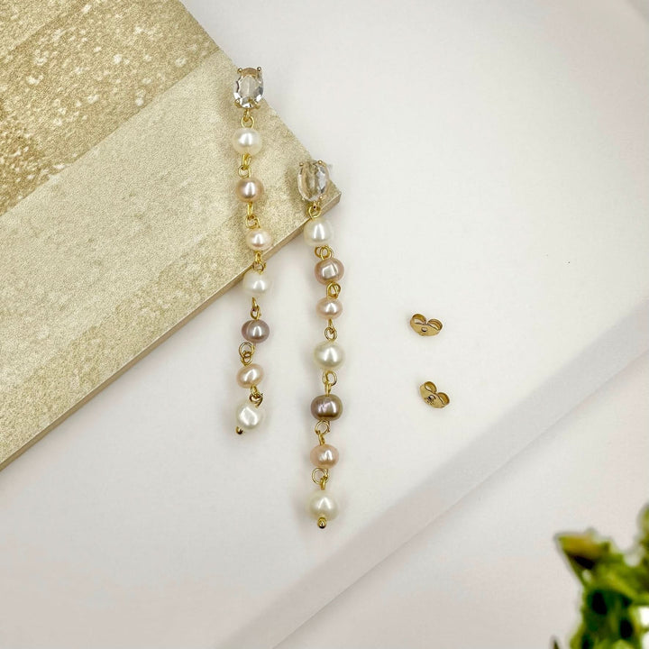 Diamond Pearl Chain Earrings