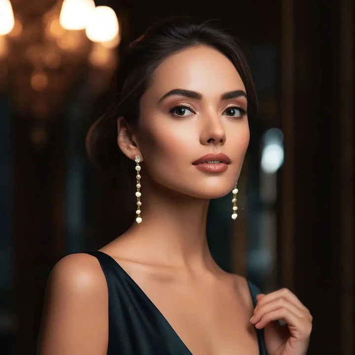 Diamond Pearl Chain Earrings