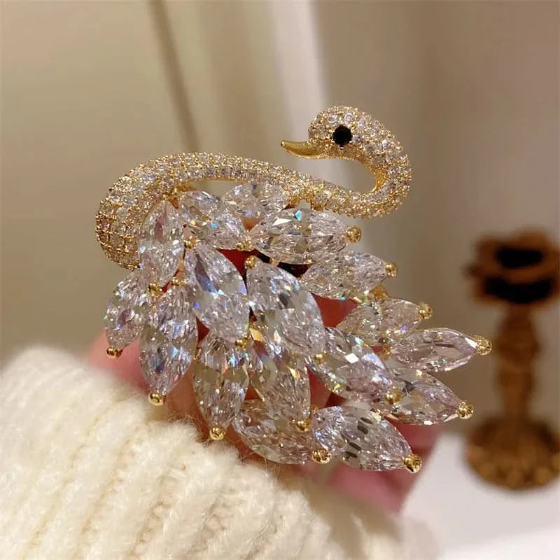 Luxury Diamond Swan Brooch
