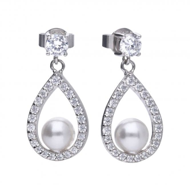 Diamonfire Silver White Zirconia Pearl Teardrop Earrings E5597DiamonfireE5597