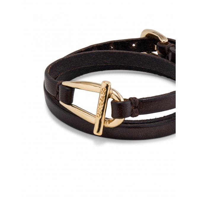 Dope Leather Small 18k Gold Plated Central Link Bracelet PUL2419MAROROUNOde50PUL2419MARORO