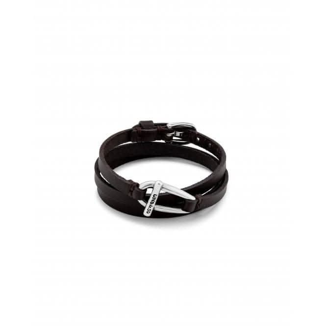 Dope Leather Small Sterling Silver Plated Central Link BraceletUNOde50PUL2419MARMTL0L