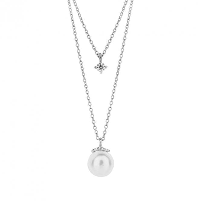 Double Chain Shell Pearl Diamond Shaped Zirconia Necklace N4496DiamonfireN4496
