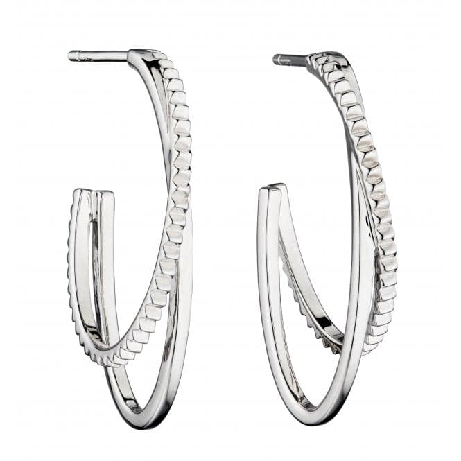 Double Hoop Diamond Cut Texture Plain Silver Earrings E5792Fiorelli SilverE5792