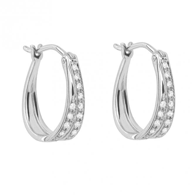 Double Row Pave Diamond 9ct White Gold Hoop Earrings GE1020Elements GoldGE1020