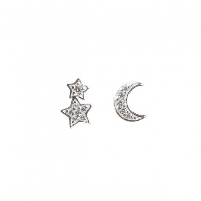 Double Star and Moon Zirconia Stud Earrings 3429CZDew3429CZ