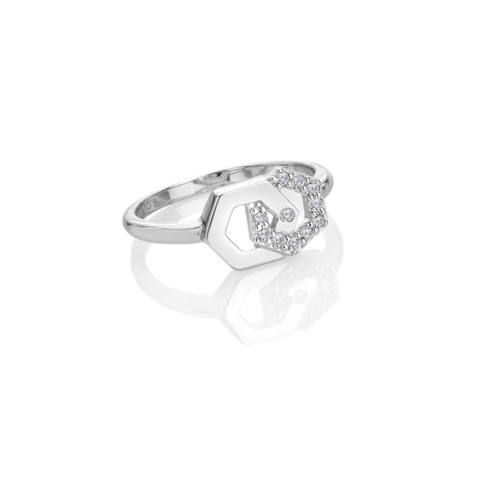 Silver ring with gemstones on a white background