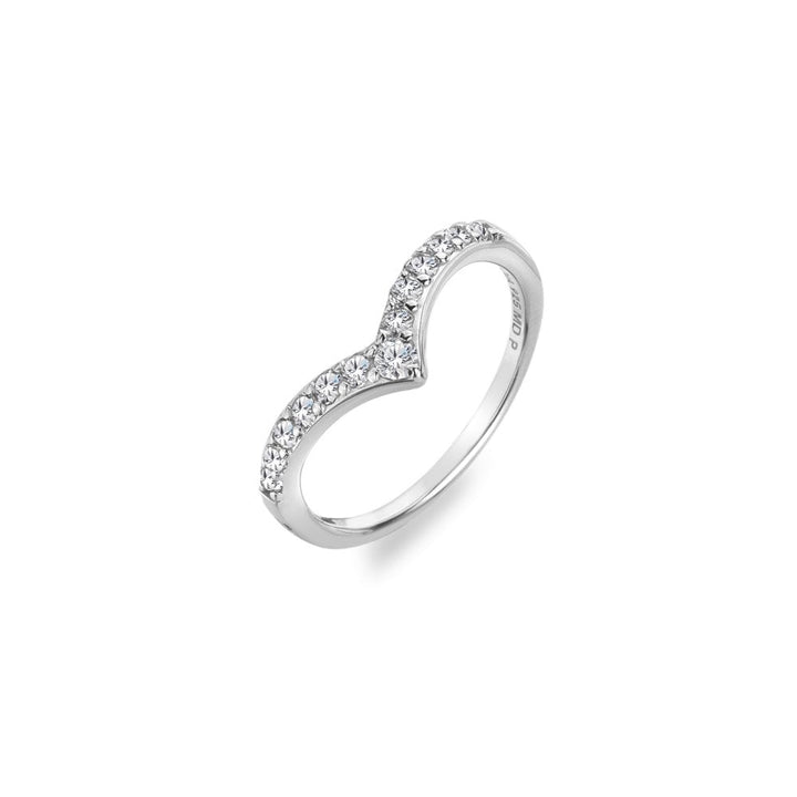 Silver ring with small diamonds on a white background