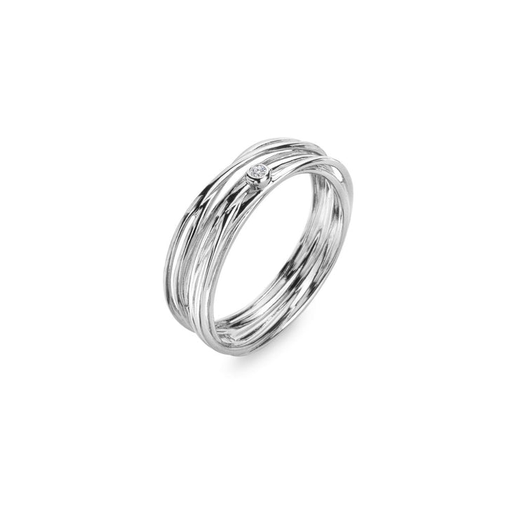Silver ring with a diamond on a white background