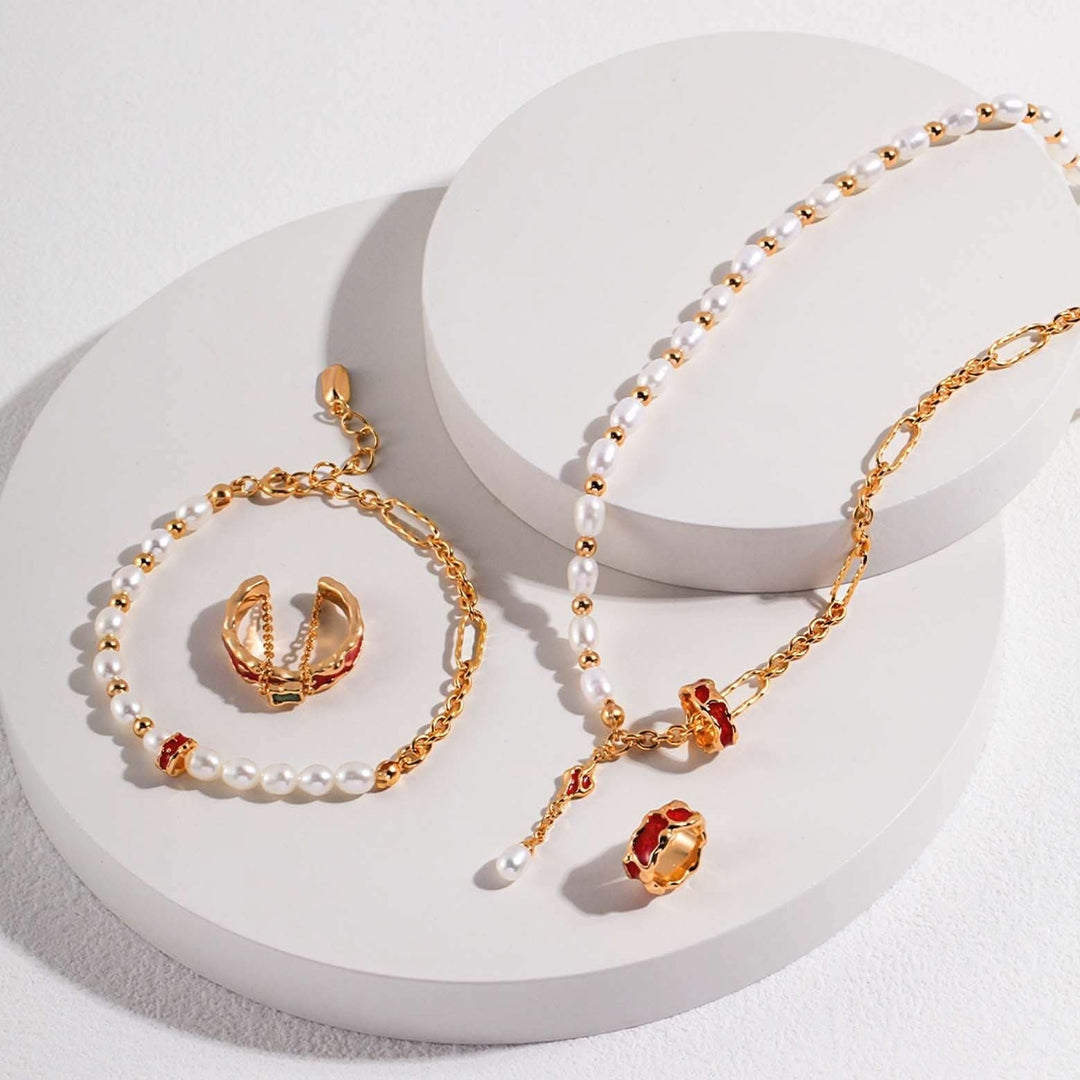 Drip Glaze Bead Gold Pearl Necklace