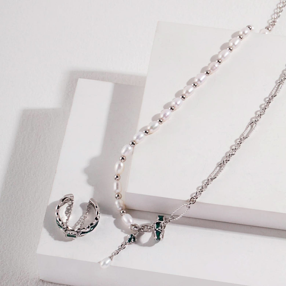 Drip Glaze Bead Gold Pearl Necklace