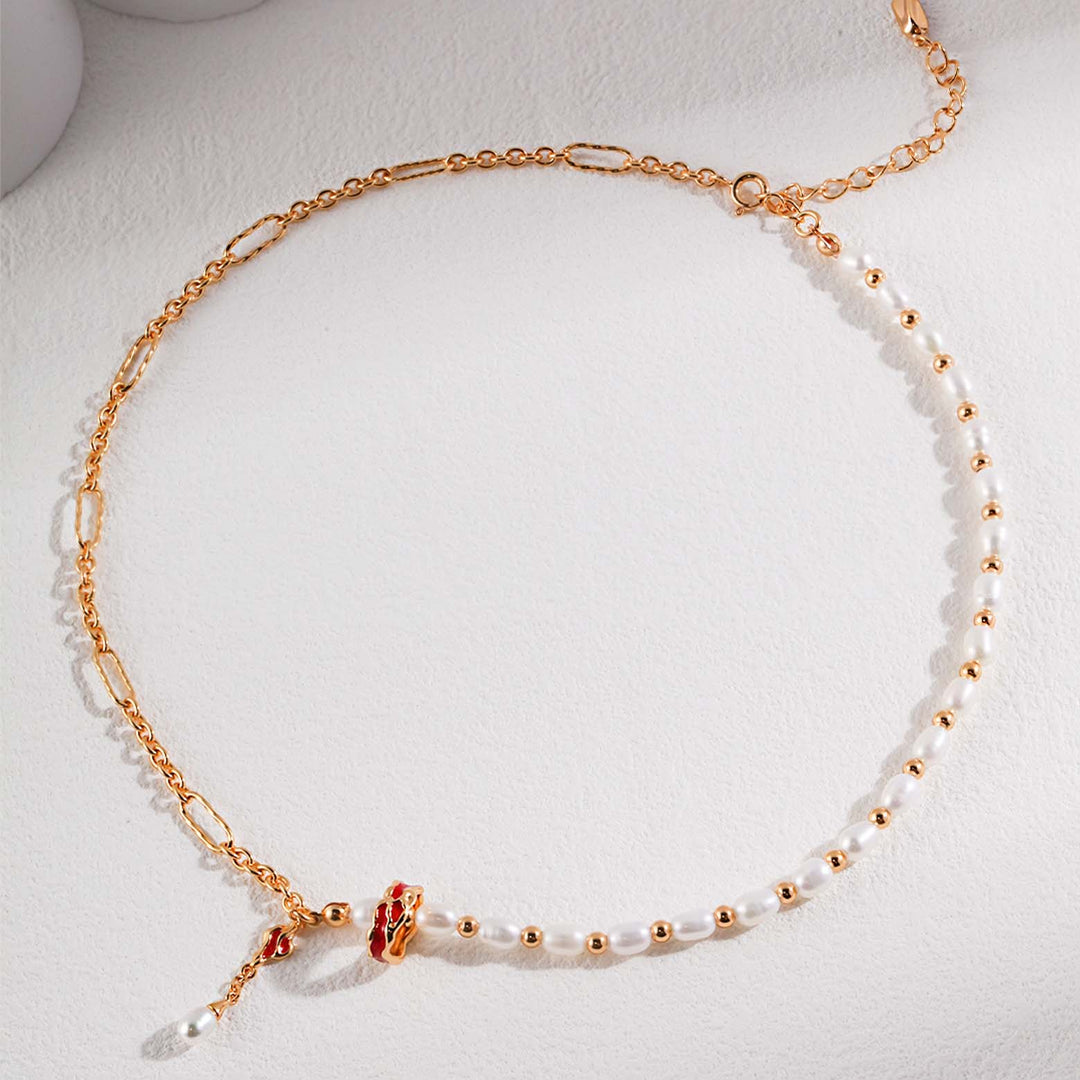 Drip Glaze Bead Gold Pearl Necklace