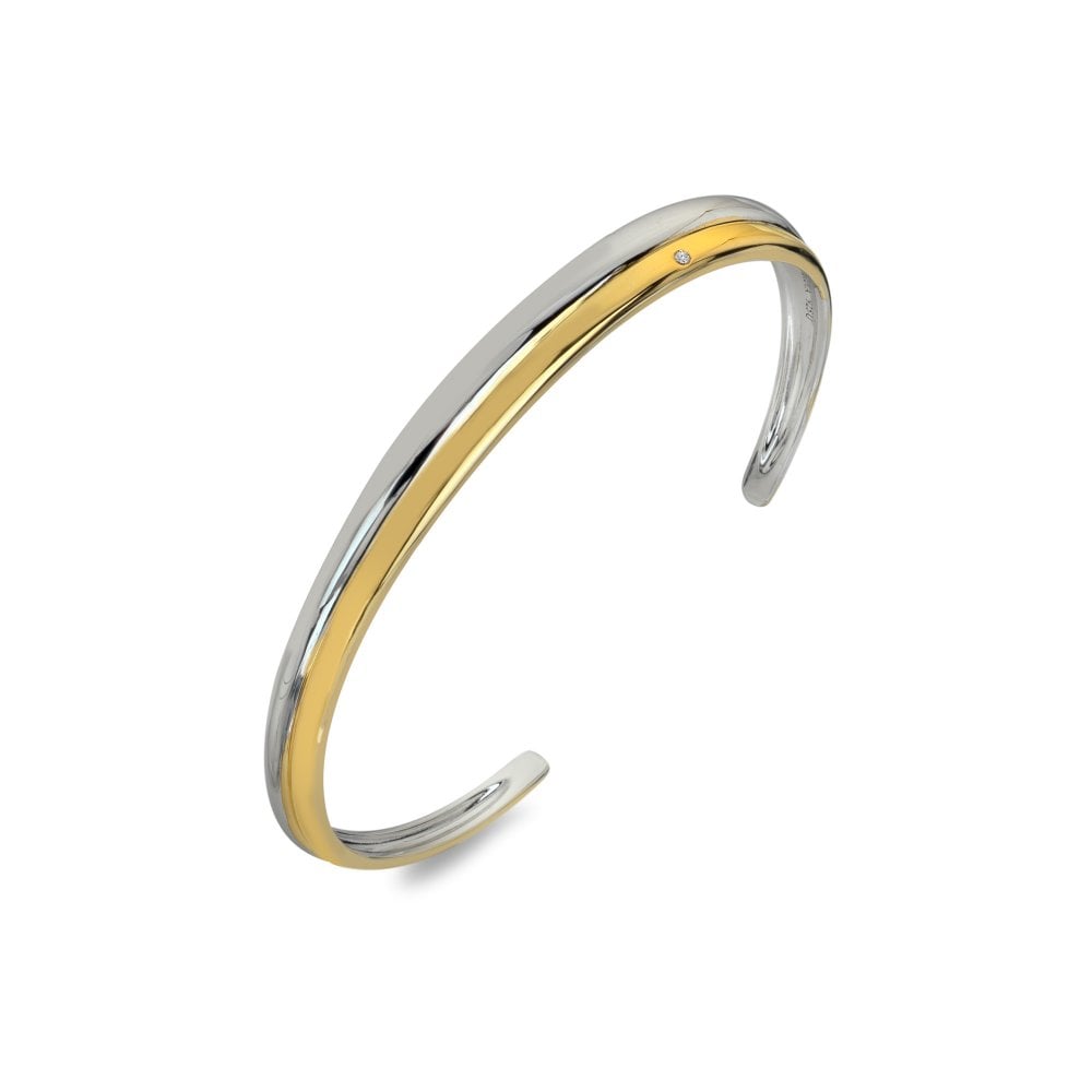 Two-tone gold and silver bangle on a white background