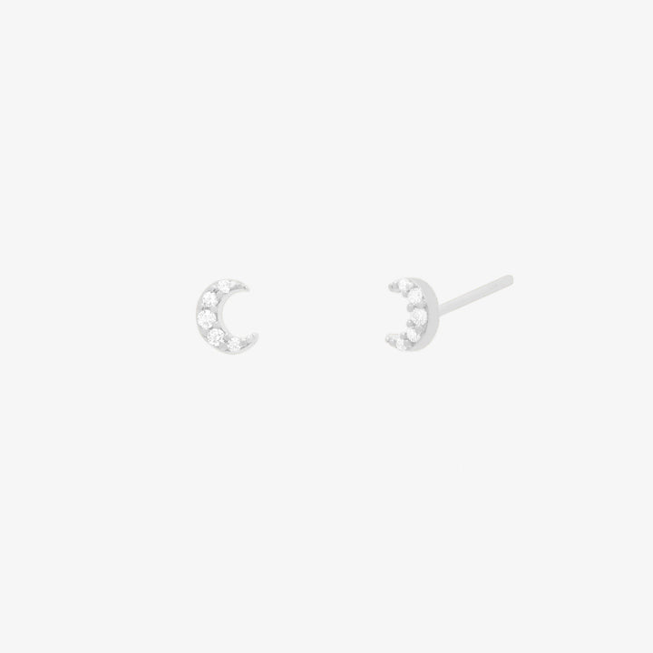 Tiny crystal moon stud earrings-3