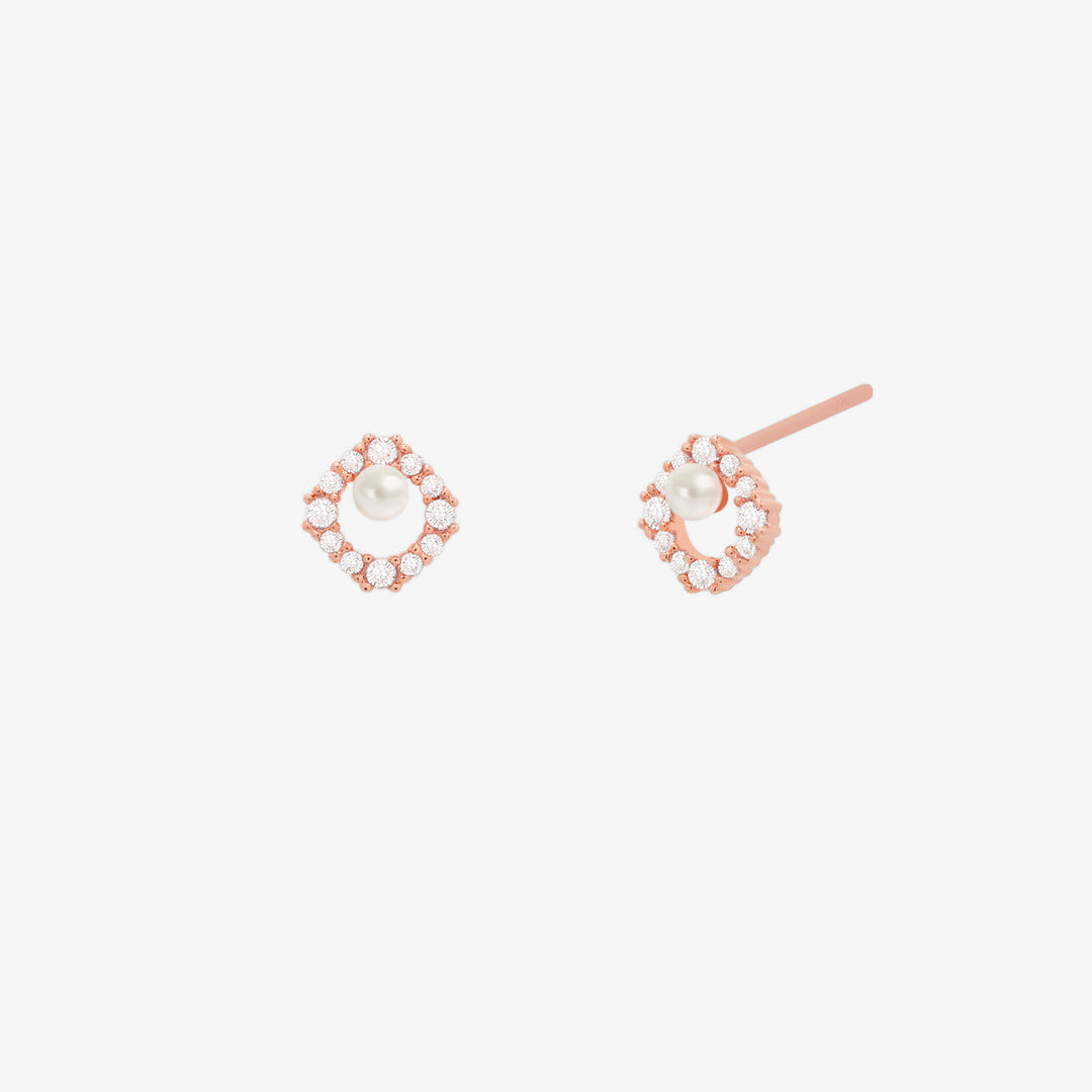 Cubic circle pearl earrings-5