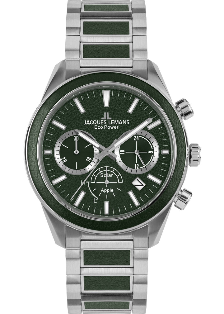 Eco Power Solar Chronograph Stainless Steel Green Men's Bracelet WatchThe Fine CollectiveBA0071717