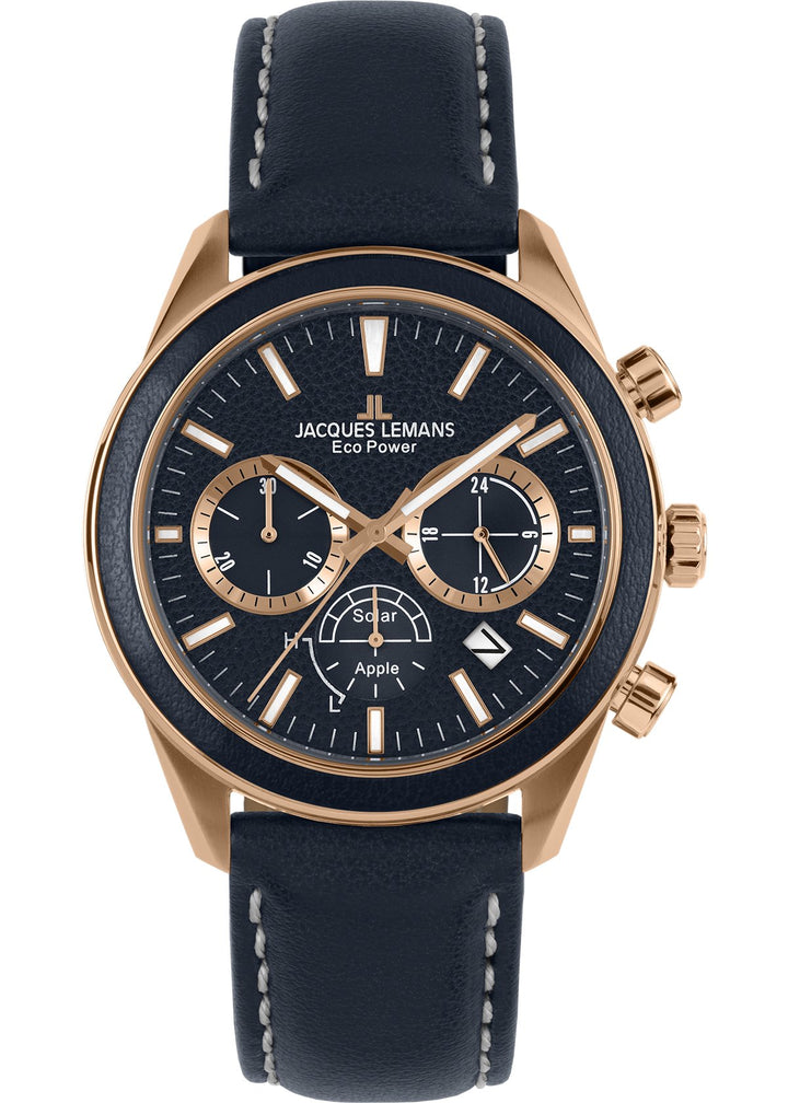 Eco Power Solar Chronograph Vegan Strap Rose Gold Plated Men's WatchThe Fine CollectiveBA0071721