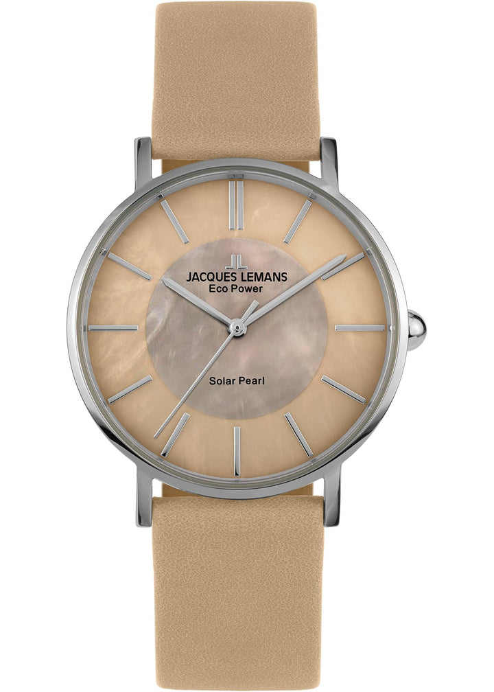 Eco Power Solar Mother of Pearl Beige Leather Strap Women's WatchThe Fine CollectiveBA0071756