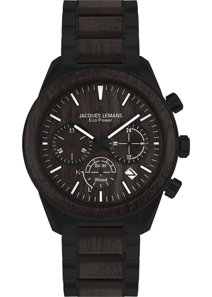 Eco Power Solar Wood Chronograph Black Men's Bracelet WatchThe Fine CollectiveBA0071768