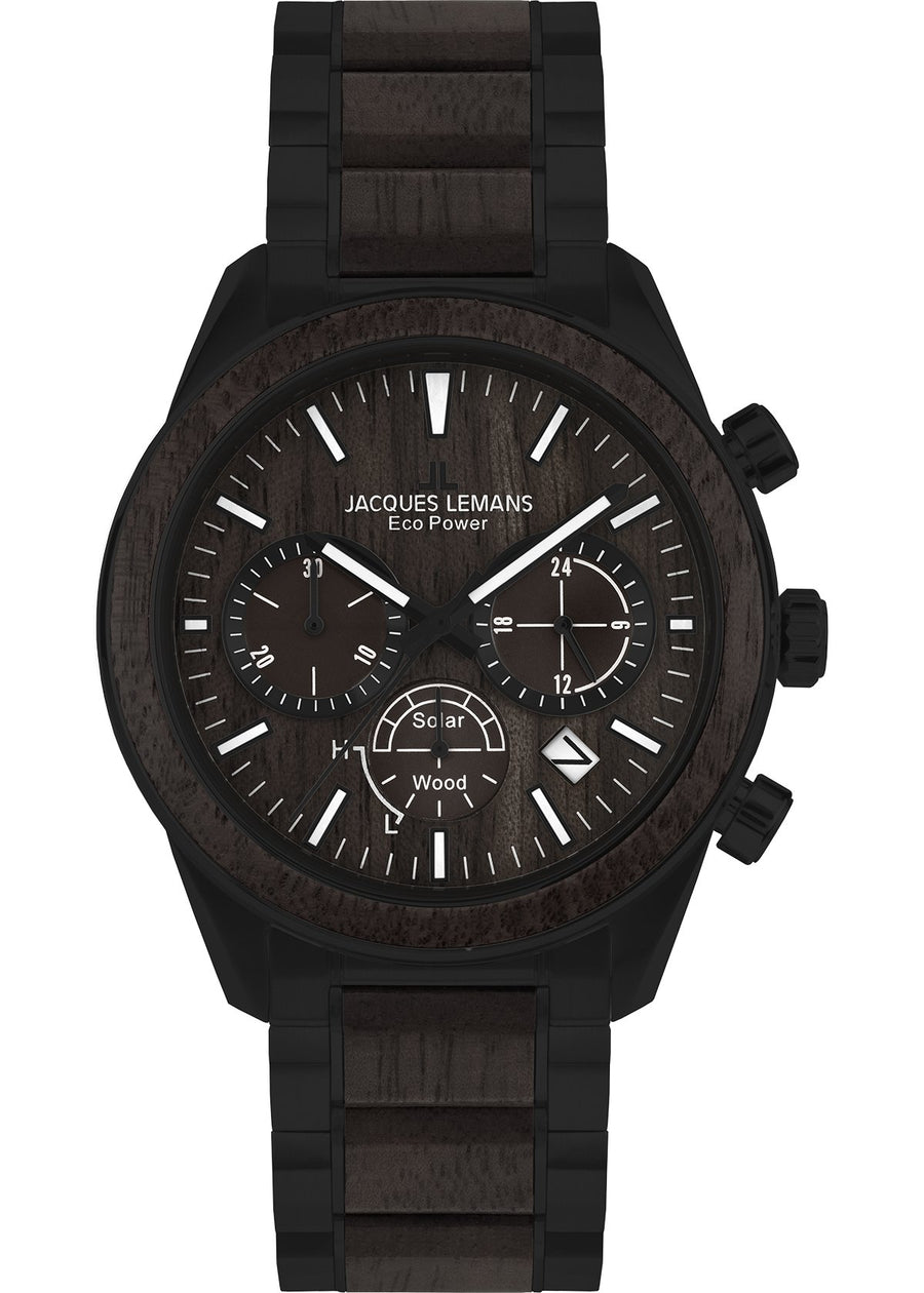 Eco Power Solar Wood Chronograph Black Men's Bracelet WatchThe Fine CollectiveBA0071768