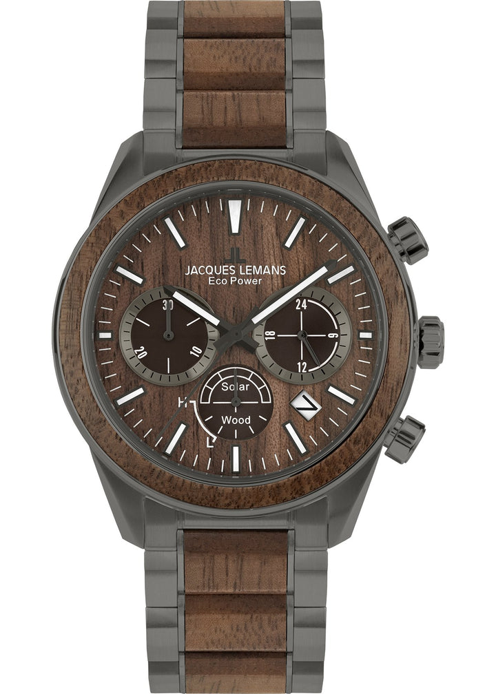 Eco Power Solar Wood Chronograph Grey Men's Bracelet WatchThe Fine CollectiveBA0071766