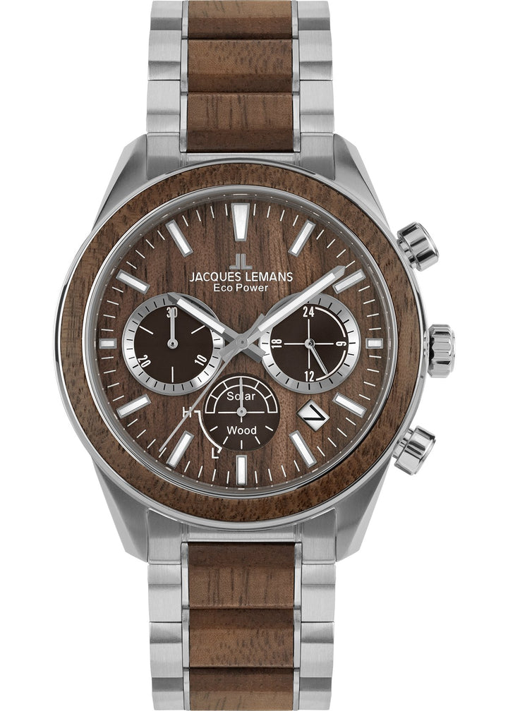 Eco Power Solar Wood Chronograph Men's Vegan Bracelet WatchThe Fine CollectiveBA0071765