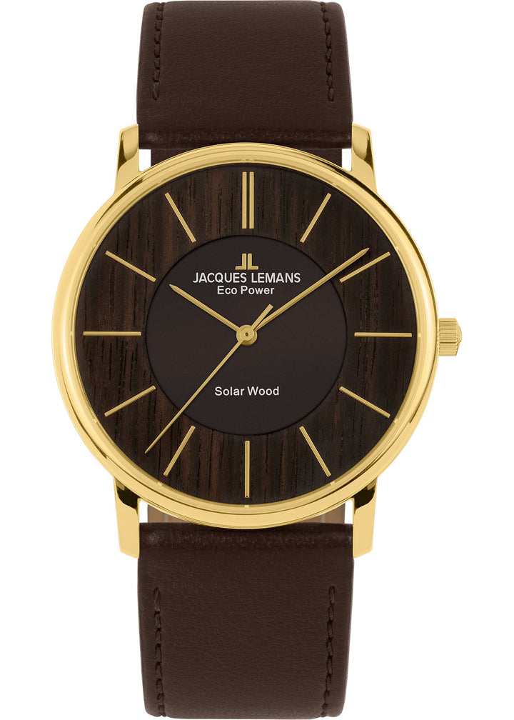 Eco Power Solar Wood Dark Brown Vegan Strap Gold Plated Men's WatchThe Fine CollectiveBA0071750