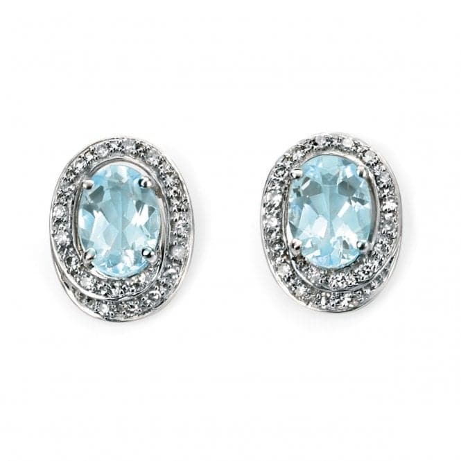 Elements 9ct White Gold Diamond Rounds Oval Aquamarine Earrings GE658TZ475Elements GoldGE658T