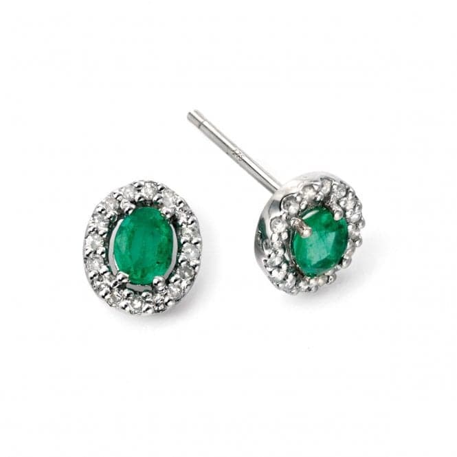 Elements 9ct White Gold Emerald And Diamond Earrings GE943GElements GoldGE943G