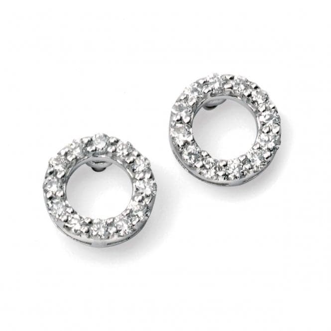 Elements 9ct White Gold Open Circle Pave Earrings GE968Elements GoldGE968