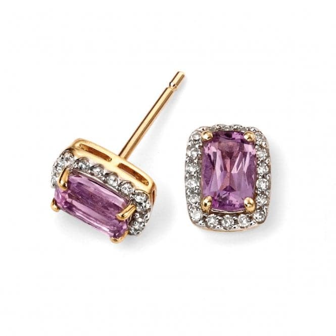 Elements 9ct Yellow Gold And Amethyst Cushion Earring GE655MElements GoldGE655M