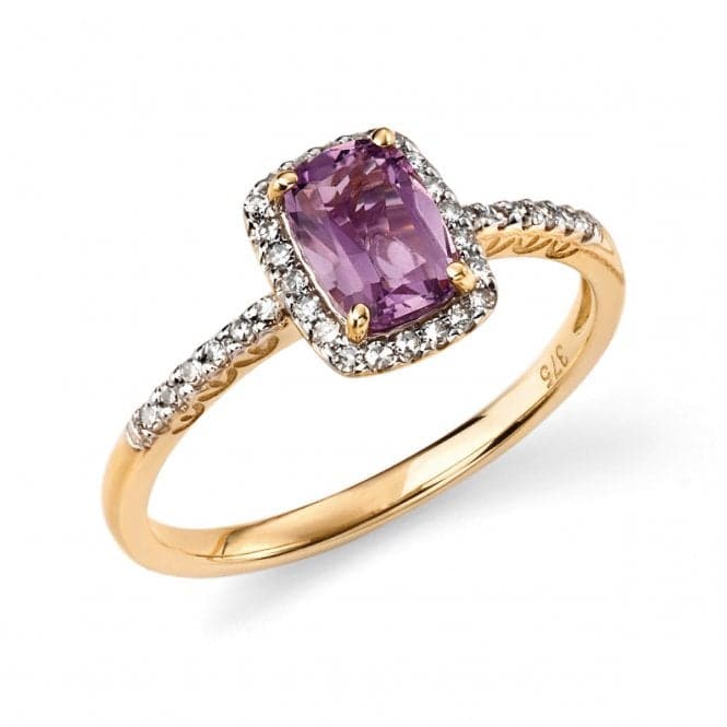 Elements 9ct Yellow Gold And Amethyst Cushion Ring GR281MElements GoldGR281M 52