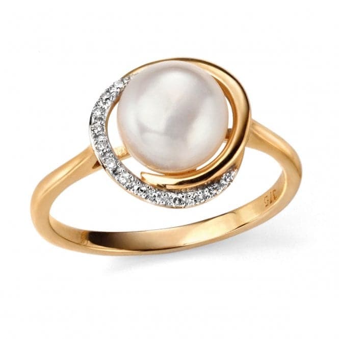 Elements 9ct Yellow Gold Button Pearl And Diamond Ring GR503WElements GoldGR503W 52