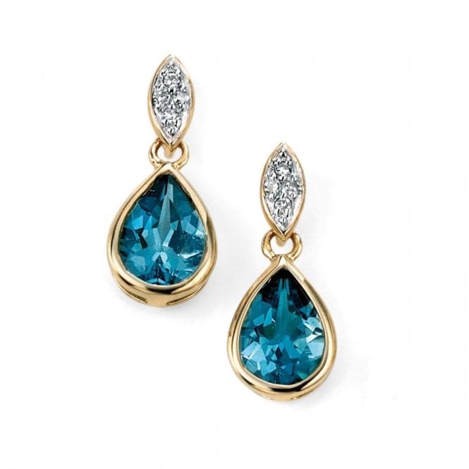 Elements 9ct Yellow Gold Diamond And London Blue Topaz Drop Earrings GE2020TElements GoldGE2020T